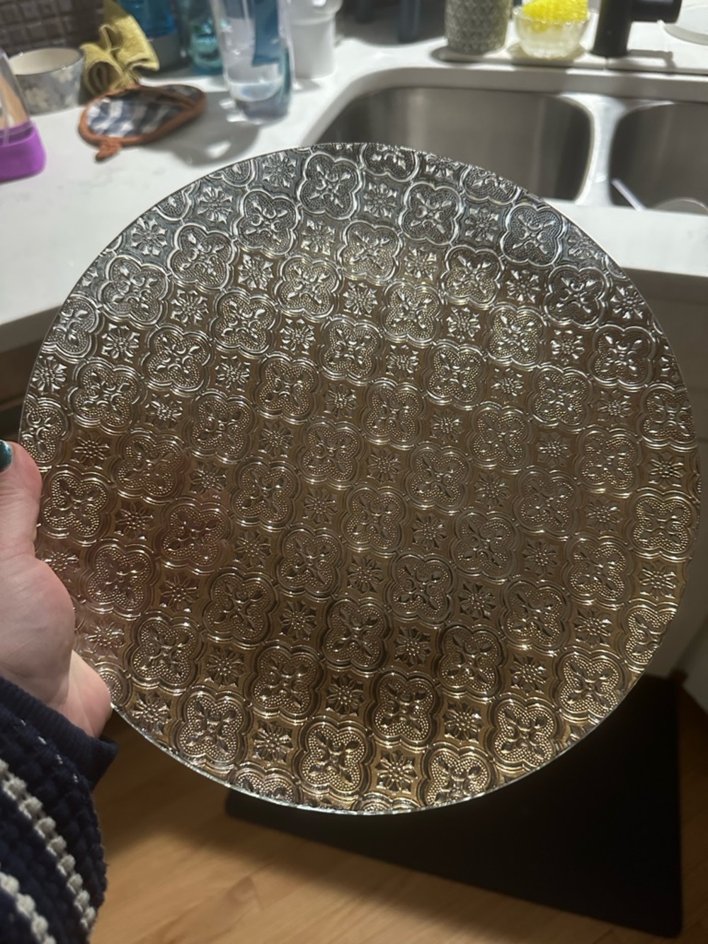 Georges Briard embossed glass serving plate with gold accents.